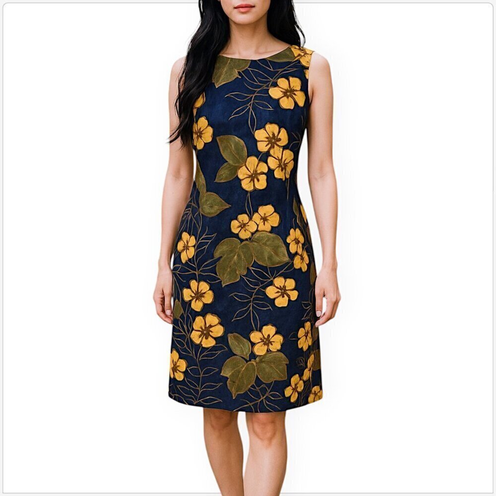 Tommy Bahama Navy Gold Floral Tropical Silk Summer Sleeveless Sundress Dress 2